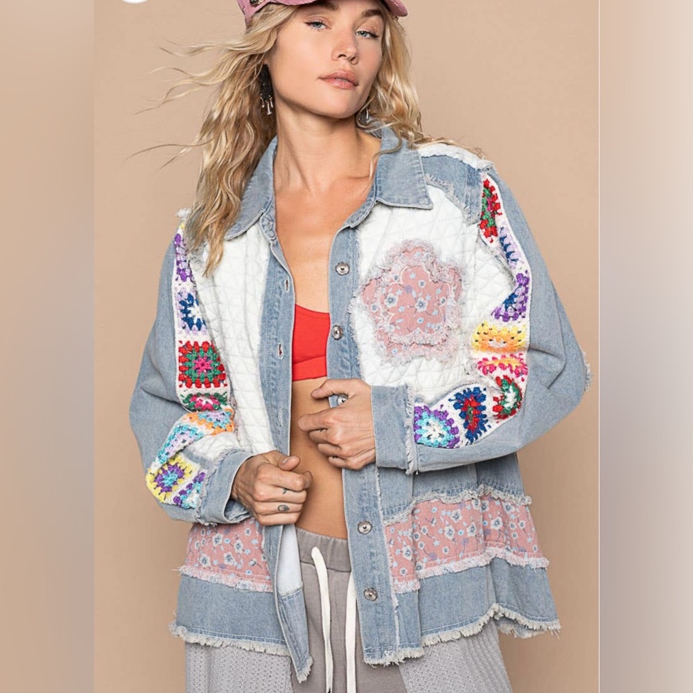 - POL GRANNY SQUARE PATCHED DENIM JACKET⭐️